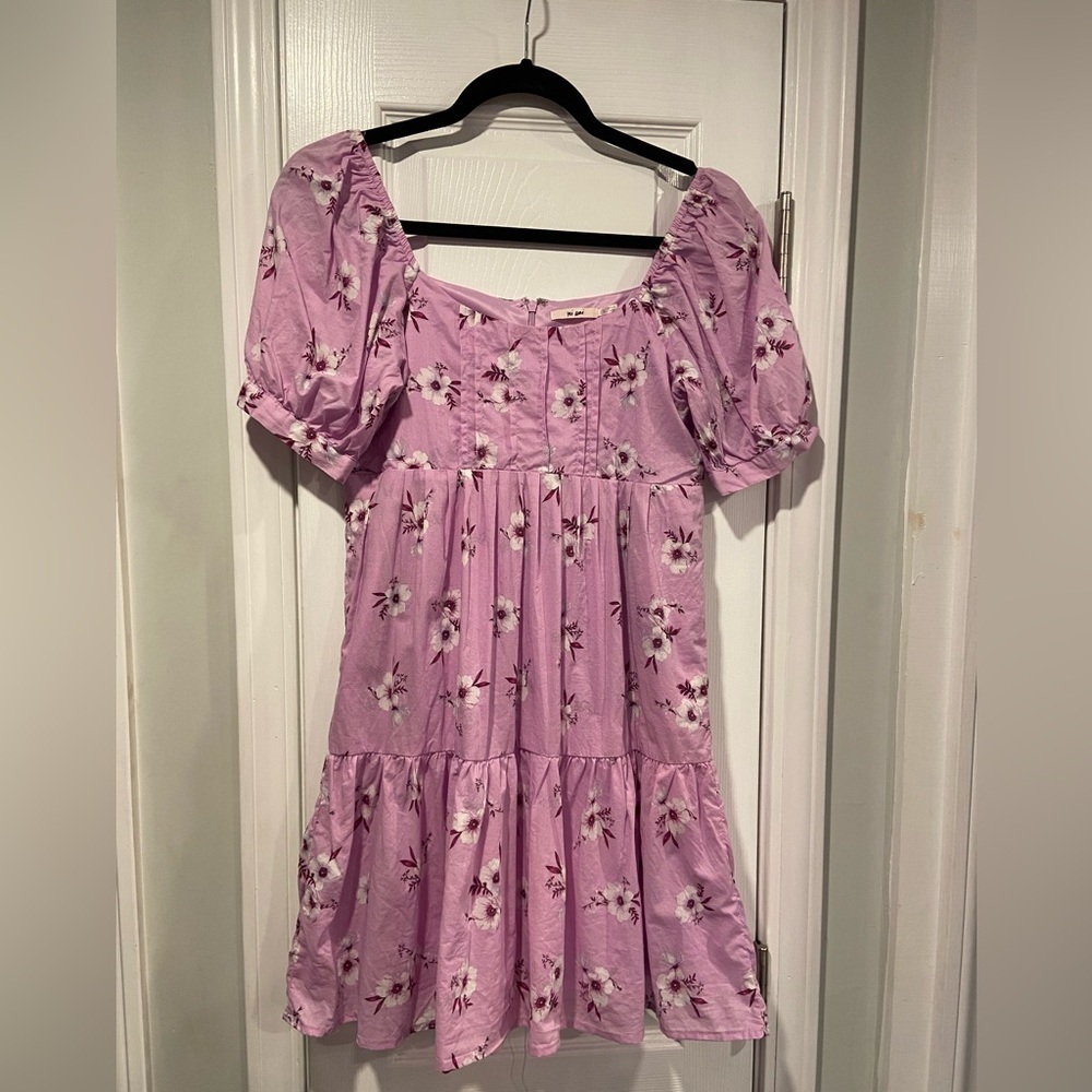 Francesca’s Mi Ami Size S Lavender Floral Puff Sleeve Scoop Neck Babydoll Dress